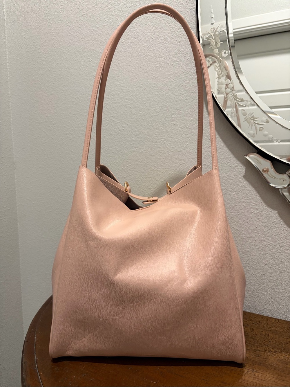 Anthropologie Blush Pink Leather Large Purse with Pouch